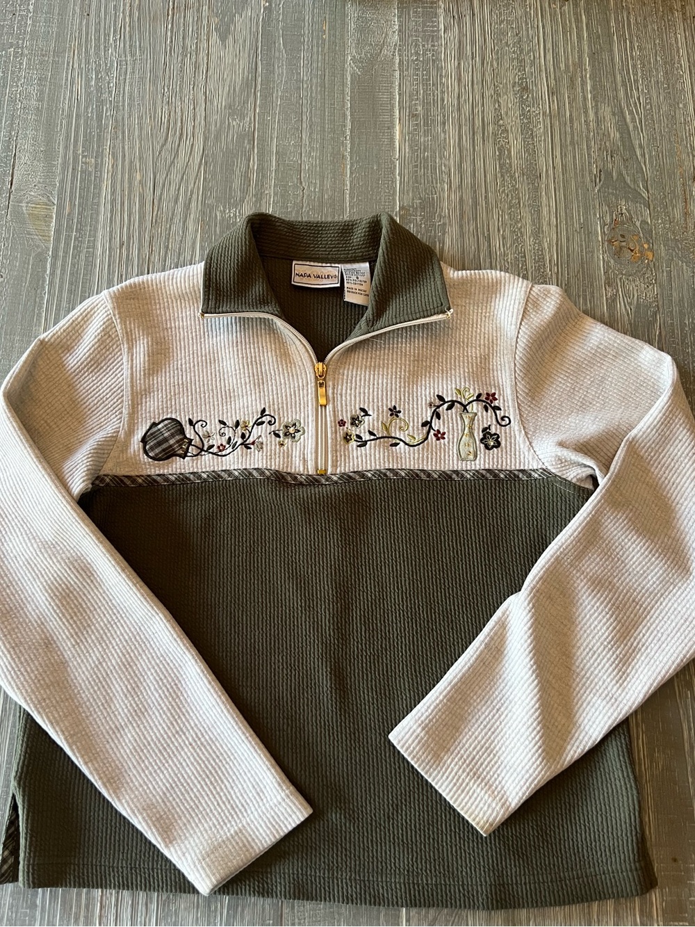 Vintage Napa Valley embroidered quarter-zip pullover sweater